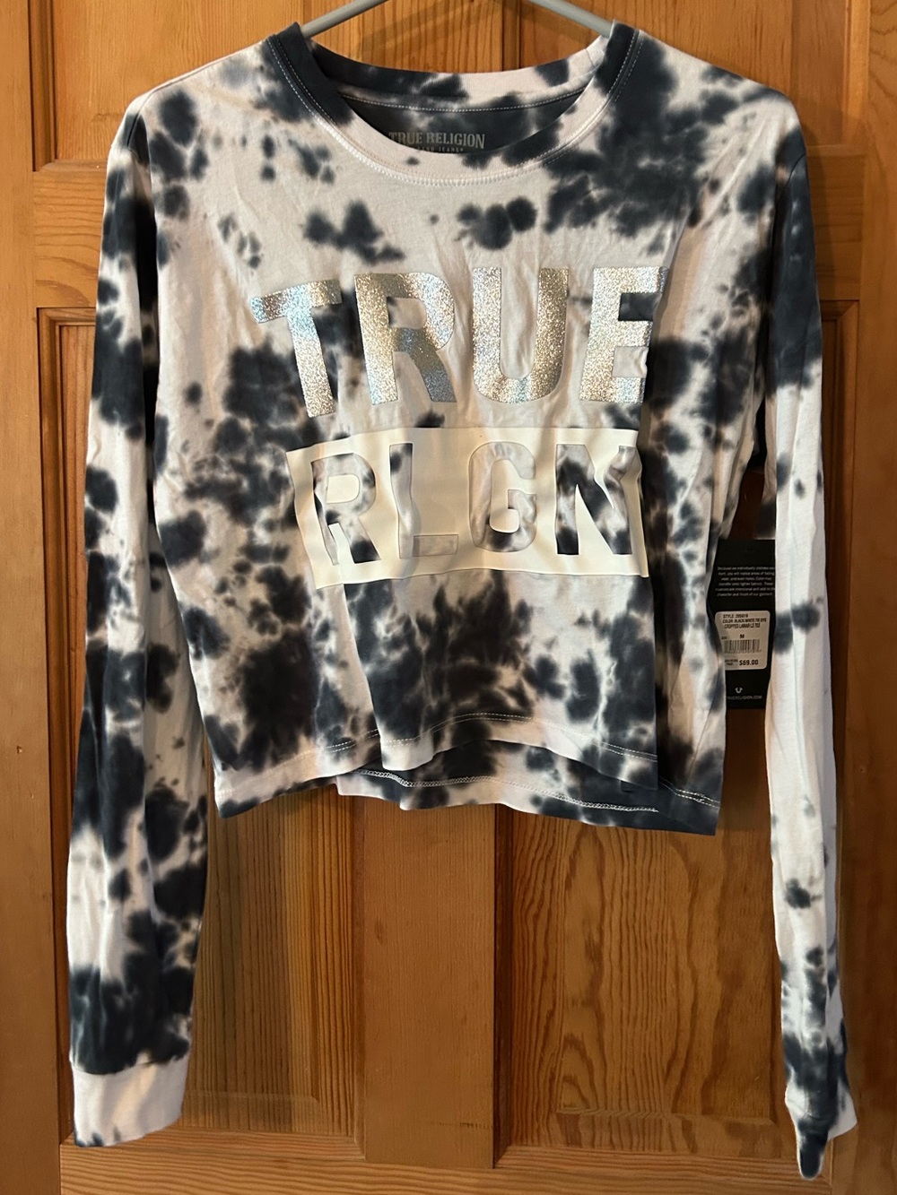 True Religion Kids Black & White Tie-Dye Long Sleeve Tee with Shiny Logo